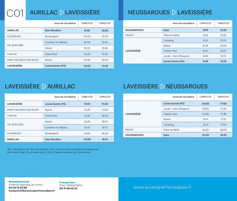 horaires Bus des Neige Cantal